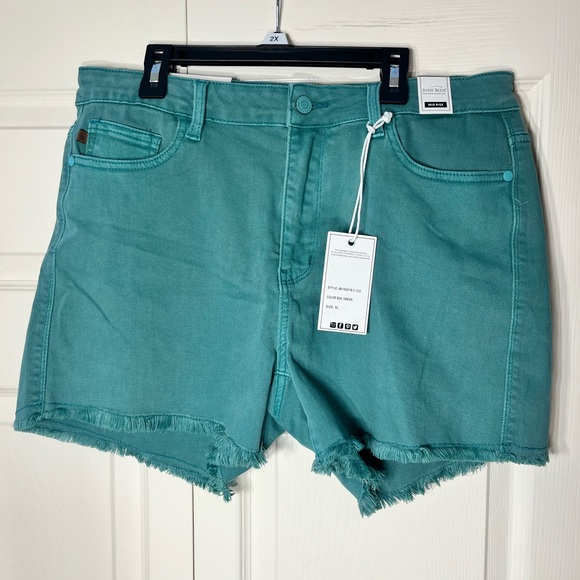 Judy Blue Pants - Judy Blue Women’s Sea Green Mid Rise Denim Dyed Jean Shorts Size XL